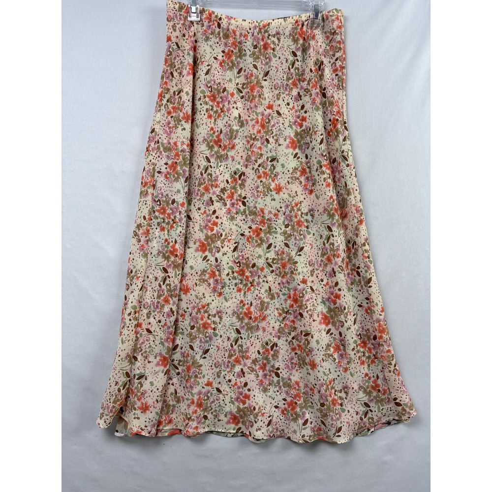 Notations Floral Maxi Skirt Women XL Pink Green Elastic Waist Reversible